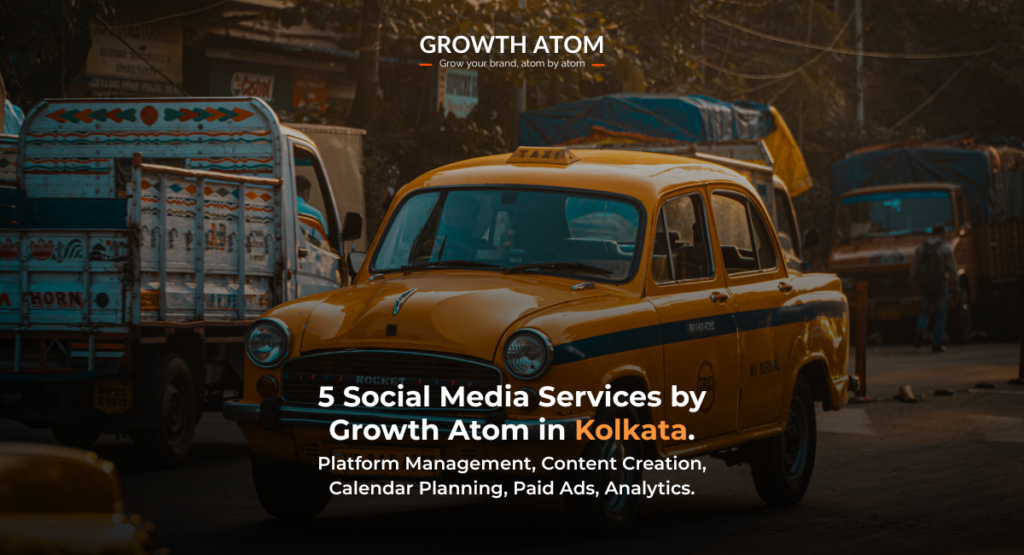 5 social media services by Growth Atom Kolkata – platform management, content creation, calendar planning, paid ads, analytics | Growth Atom