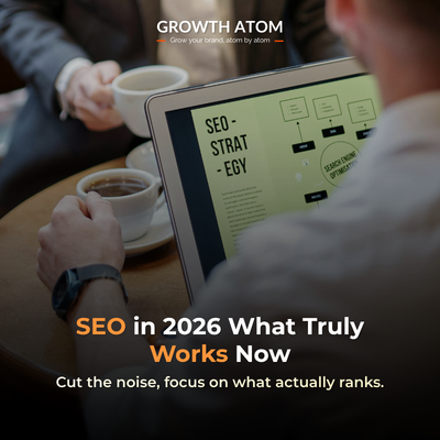 Top SEO techniques 2026 visual guide by Growth Atom digital marketing agency Kolkata
