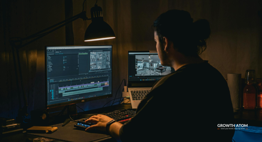 A video editing work is on progress | For a video marketing campaign | Growth Atom